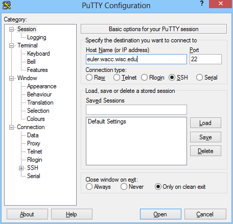 PuTTY main screen